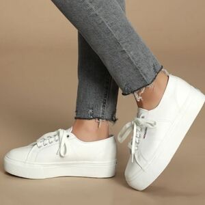 White Leather Superga Platform Sneakers.